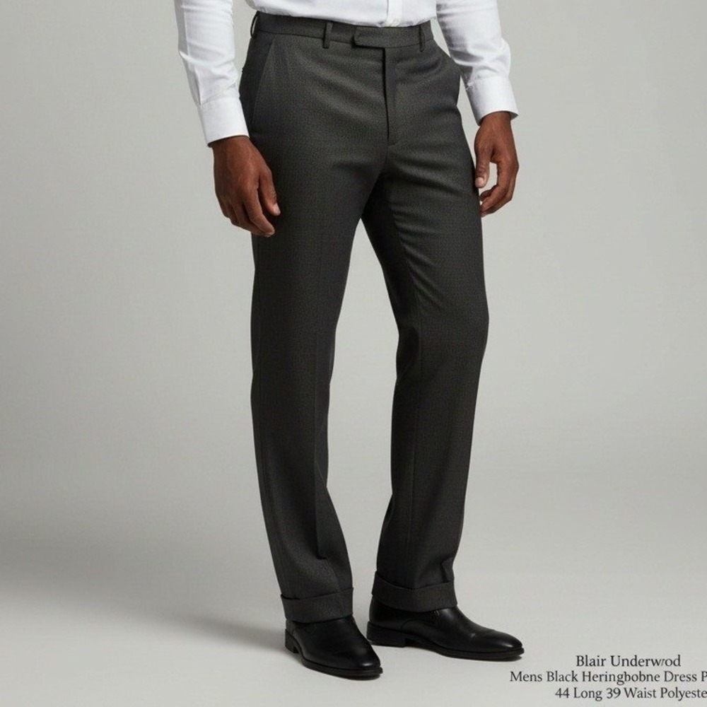 Blair Underwood Mens Black Herringbone Dress Pants 39 Waist 31 Inseam Cuffed